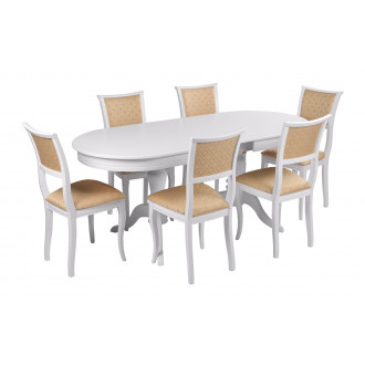 Обеденная группа Орфей-1 Кентавр (стол + 6 стульев) (белая эмаль, Santa Beige)